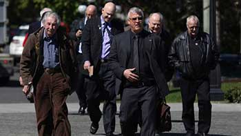 Brother Brian Cochrane and retired dam builders in Victoria for meetings with Senior Government Ministers. (Photo: CHAD HIPOLITO For THE GLOBE AND MAIL)